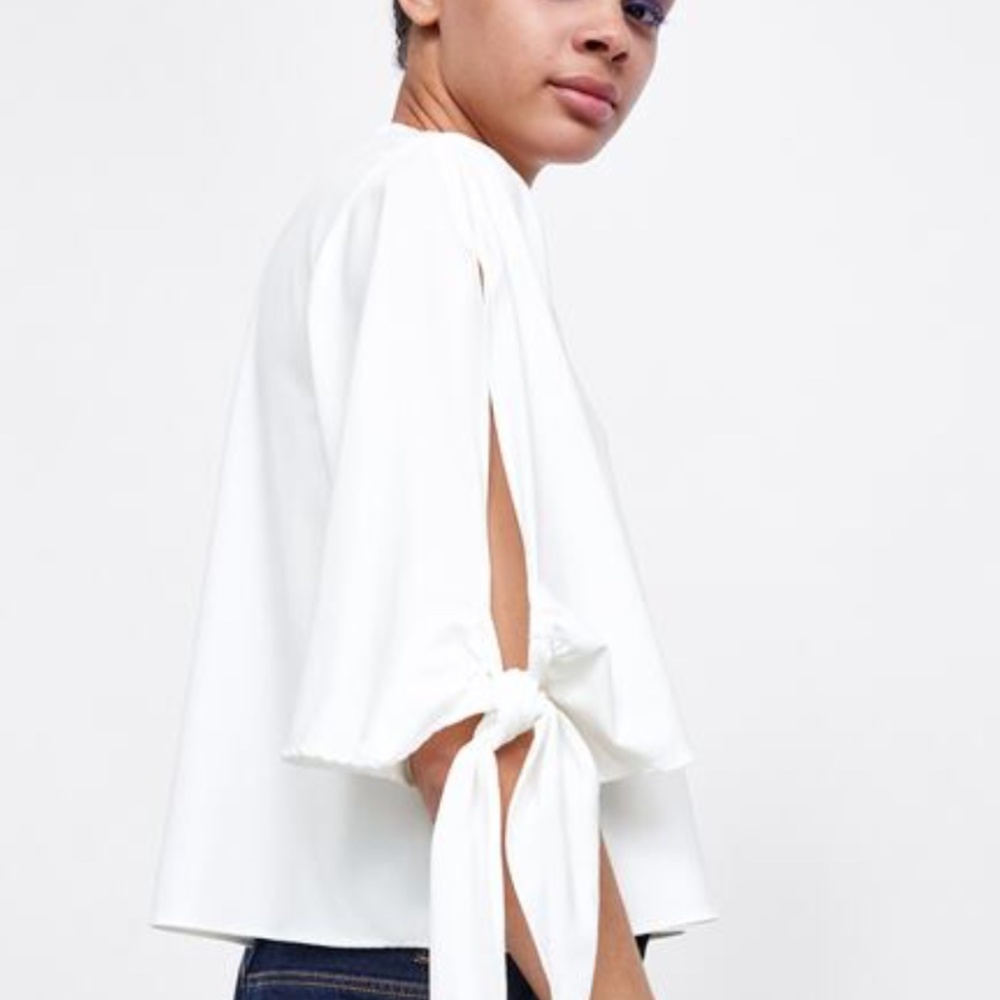 Zara White Bow Sleeve Blouse